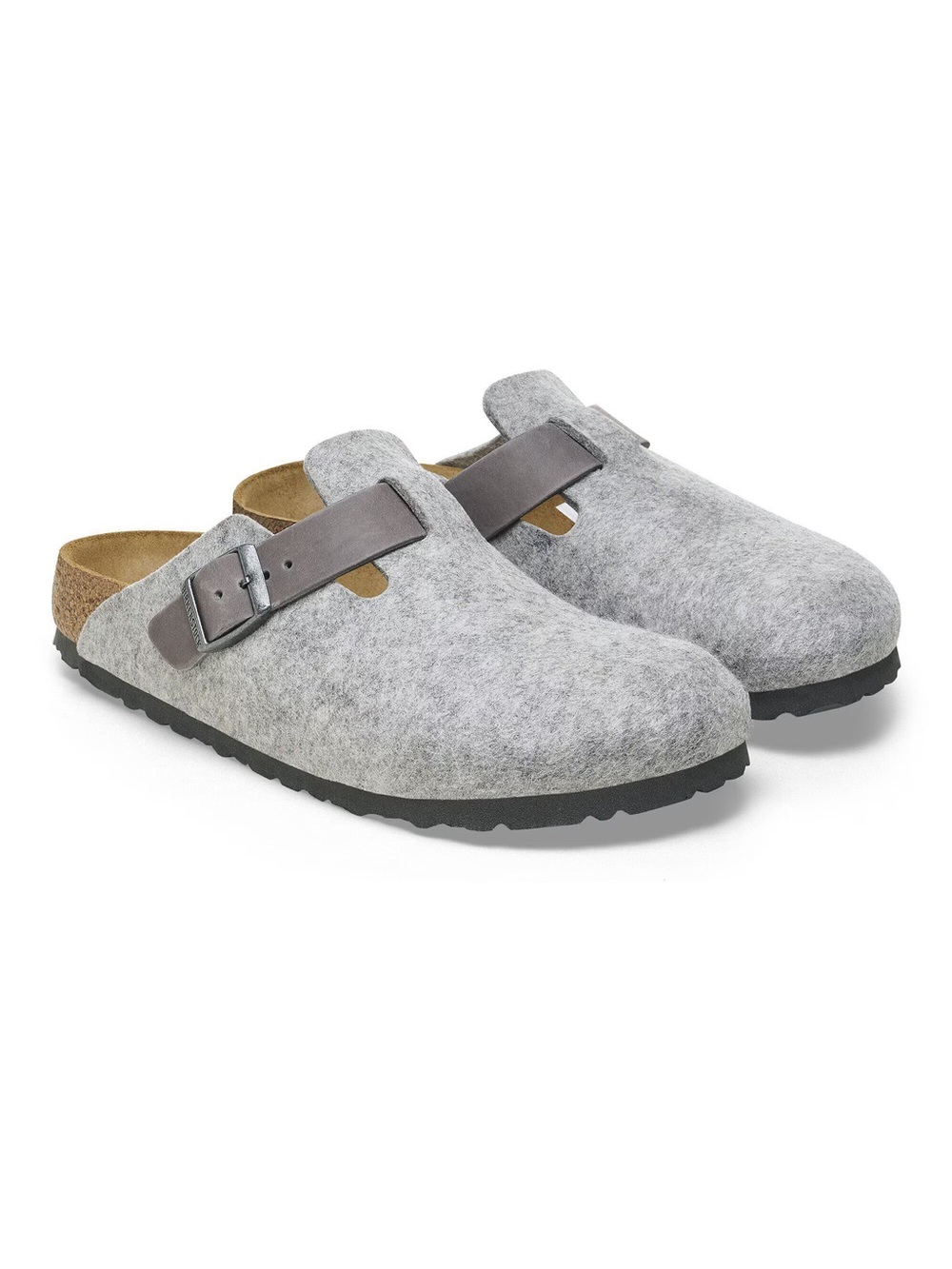 Birkenstock Women's Light Gray Felt Boston Clog with Dark Gray Strap